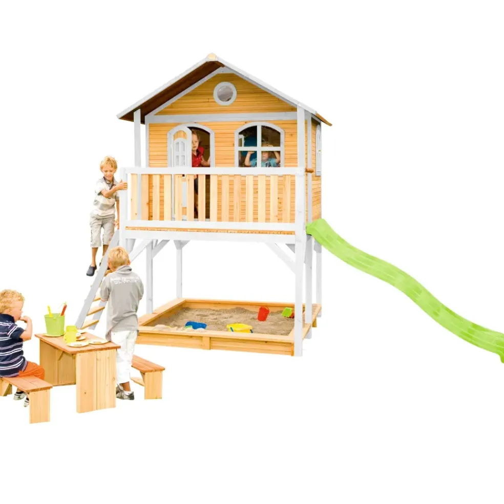 Maisonnette en bois brun/ blanc sur pilotis Marc d'Axi
