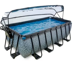 Piscine grise 400x200x122 cm avec dôme et pompe filtrante sable EXIT