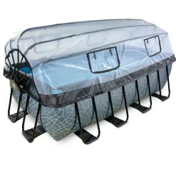 Piscine grise 400x200x122 cm avec dôme et pompe filtrante sable EXIT
