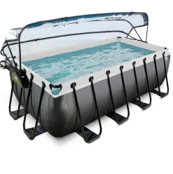Piscine grise 400x200x122 cm avec dôme et pompe filtrante sable EXIT