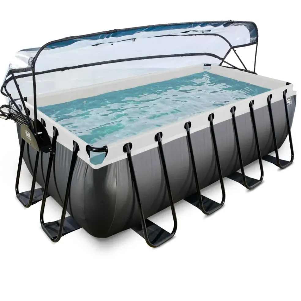 Piscine grise 400x200x122 cm avec dôme et pompe filtrante sable EXIT