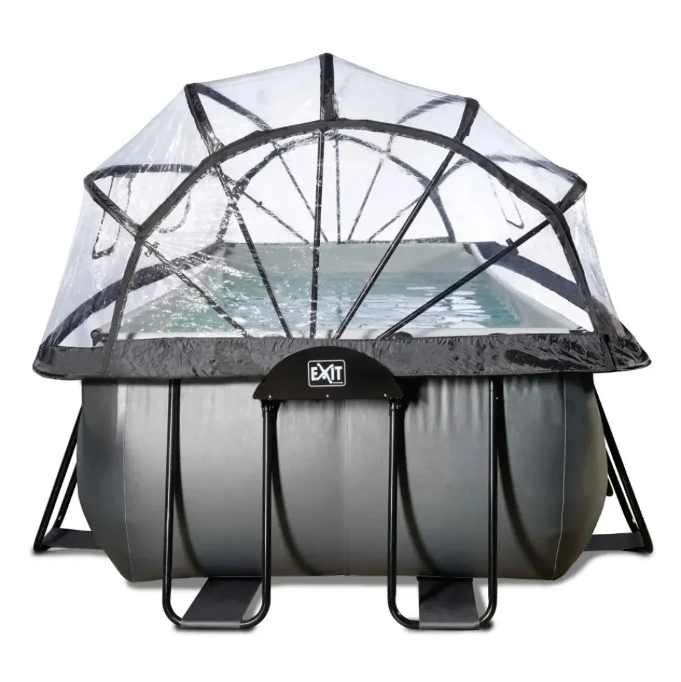Piscine grise 400x200x122 cm avec dôme et pompe filtrante sable EXIT