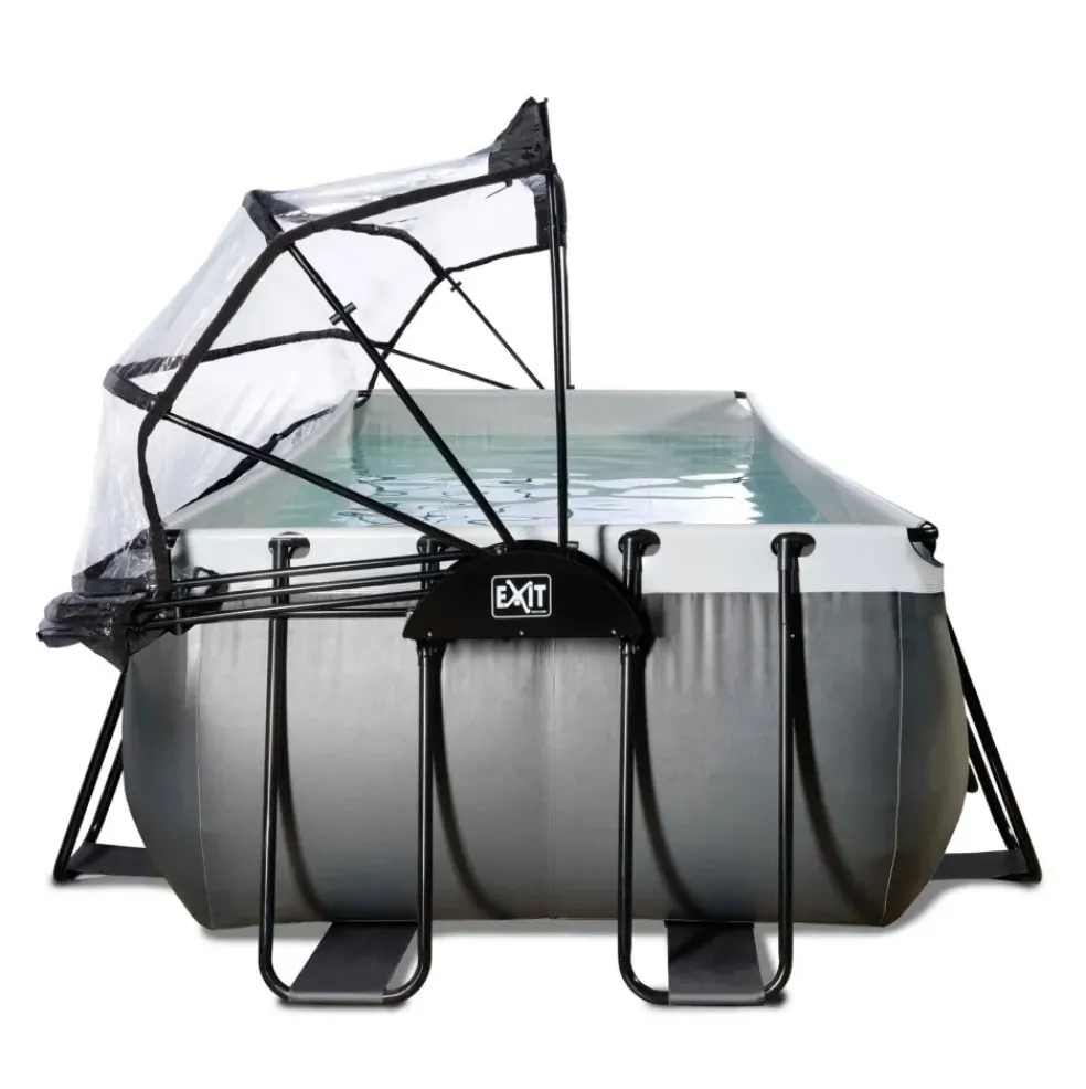 Piscine grise 400x200x122 cm avec dôme et pompe filtrante sable EXIT