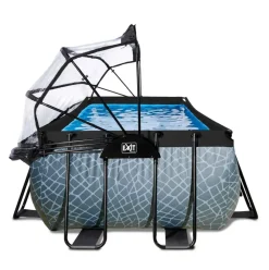 Piscine grise 400x200x122 cm avec dôme et pompe filtrante sable EXIT