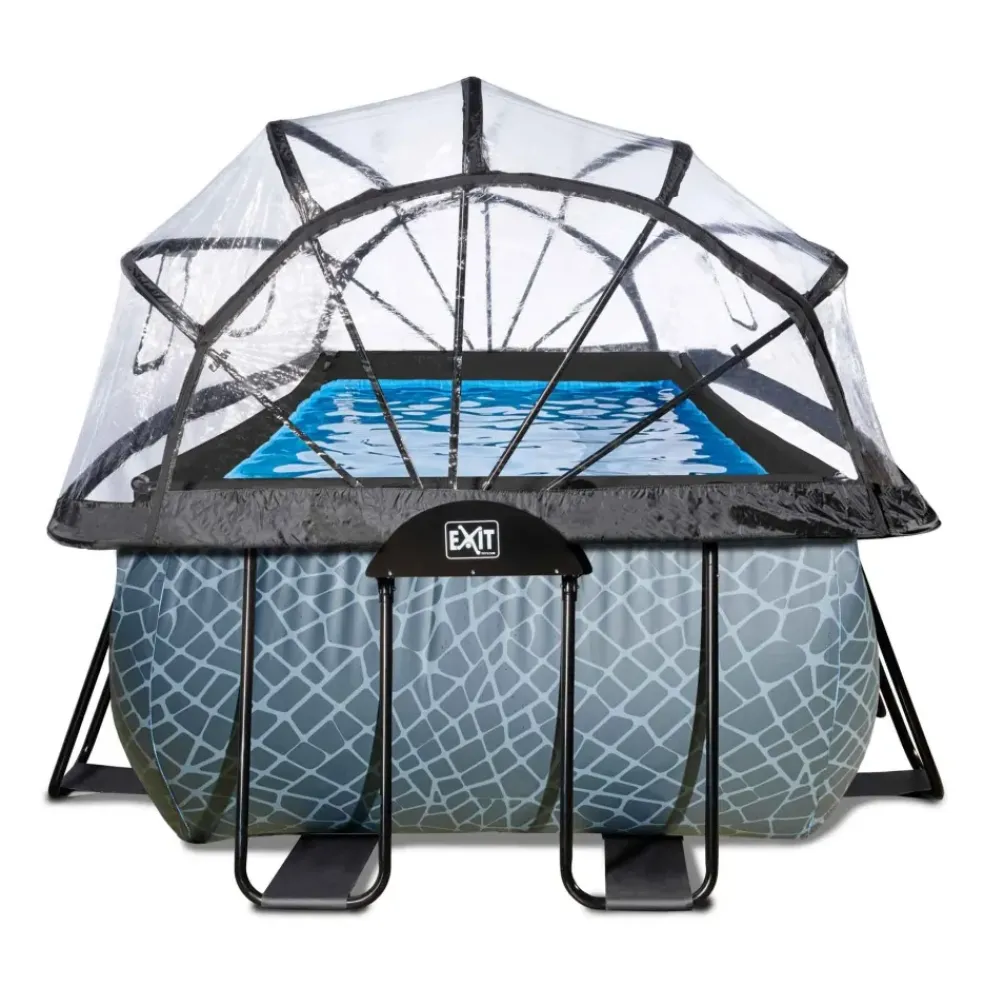 Piscine grise 400x200x122 cm avec dôme et pompe filtrante sable EXIT