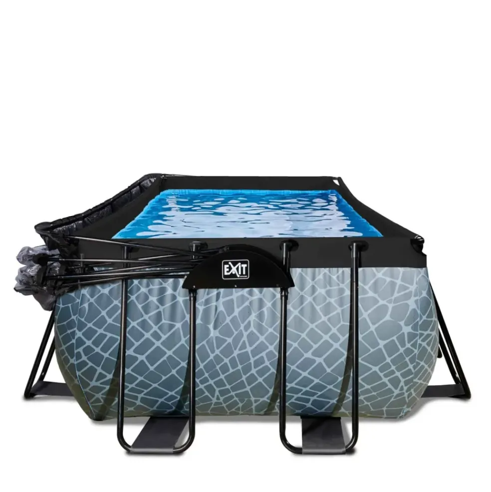 Piscine grise 400x200x122 cm avec dôme et pompe filtrante sable EXIT