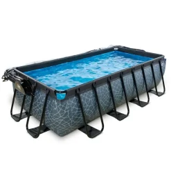 Piscine grise 400x200x100cm avec dôme et pompe filtrante sable EXIT