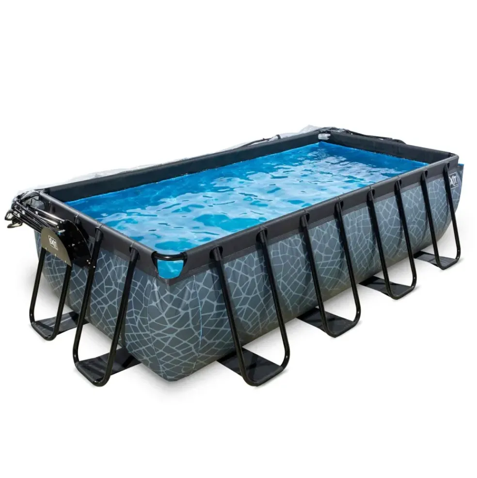 Piscine grise 400x200x100cm avec dôme et pompe filtrante sable EXIT