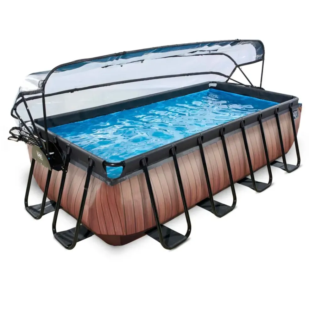 Piscine grise 400x200x100cm avec dôme et pompe filtrante sable EXIT