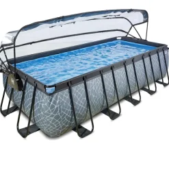 Piscine hors sol grise 540x250x122 cm + dôme et pompe à chaleur EXIT