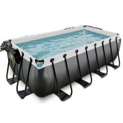 Piscine hors sol grise 400x200x122cm + dôme, pompe à chaleur EXIT