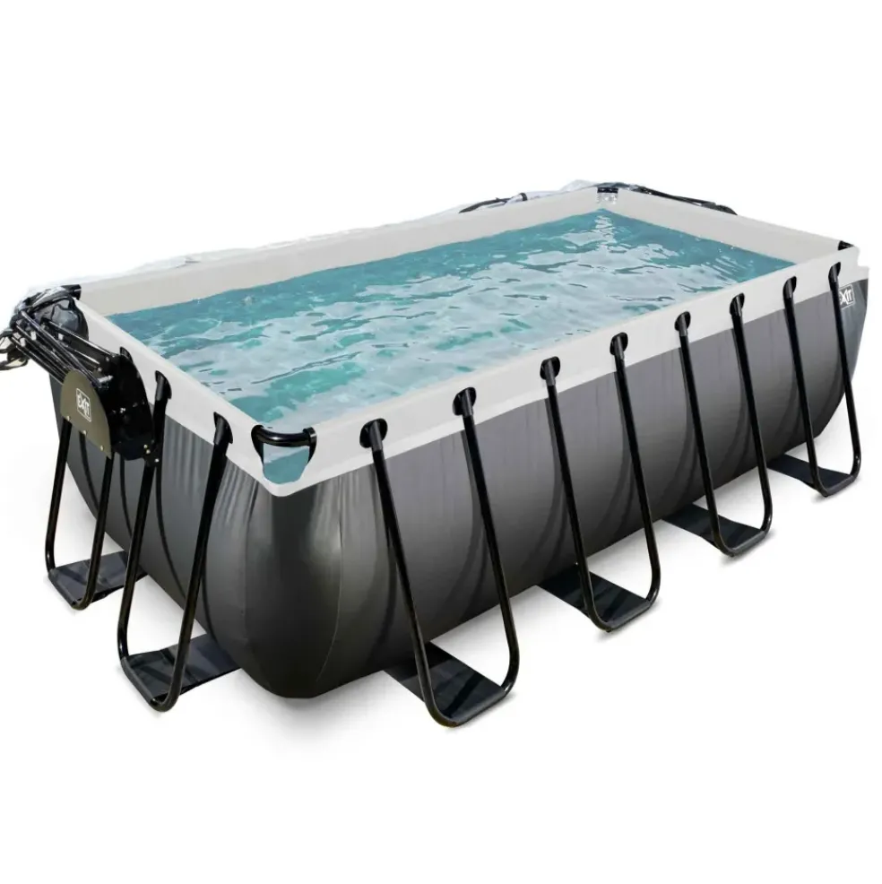 Piscine hors sol grise 400x200x122cm + dôme, pompe à chaleur EXIT