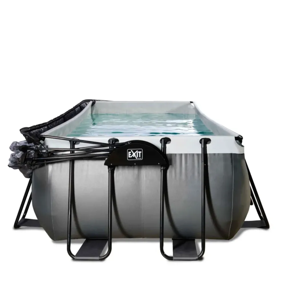 Piscine hors sol grise 400x200x122cm + dôme, pompe à chaleur EXIT