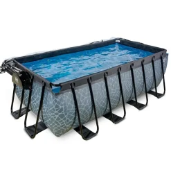 Piscine hors sol grise 400x200x122cm + dôme, pompe à chaleur EXIT