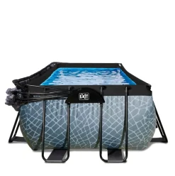 Piscine hors sol grise 400x200x122cm + dôme, pompe à chaleur EXIT