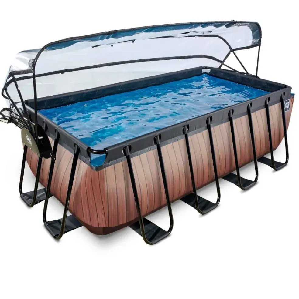 Piscine hors sol grise 400x200x122cm + dôme, pompe à chaleur EXIT