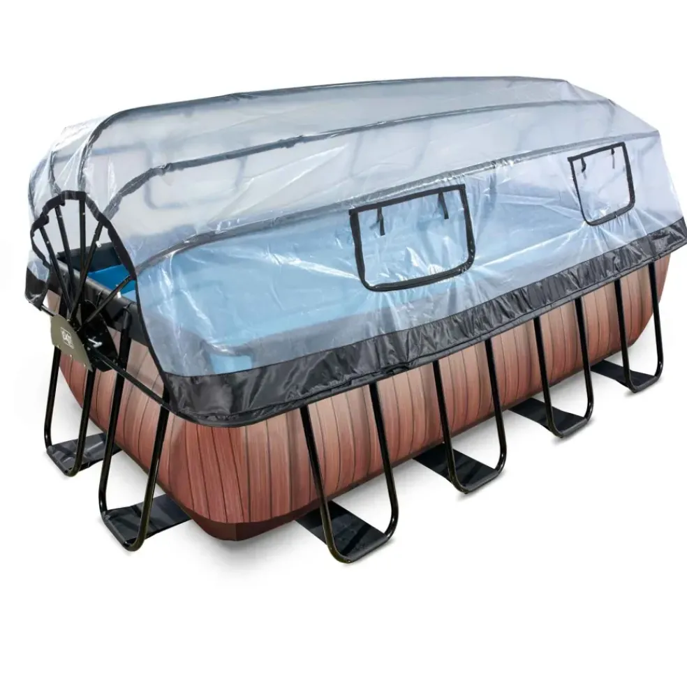 Piscine hors sol grise 400x200x122cm + dôme, pompe à chaleur EXIT