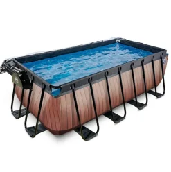 Piscine hors sol grise 400x200x122cm + dôme, pompe à chaleur EXIT