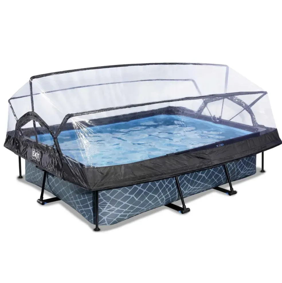 Piscine hors sol grise 300x200x65 cm + dôme et pompe filtrante EXIT