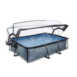 Piscine hors sol grise 220x150x65cm + dôme et pompe filtrante EXIT