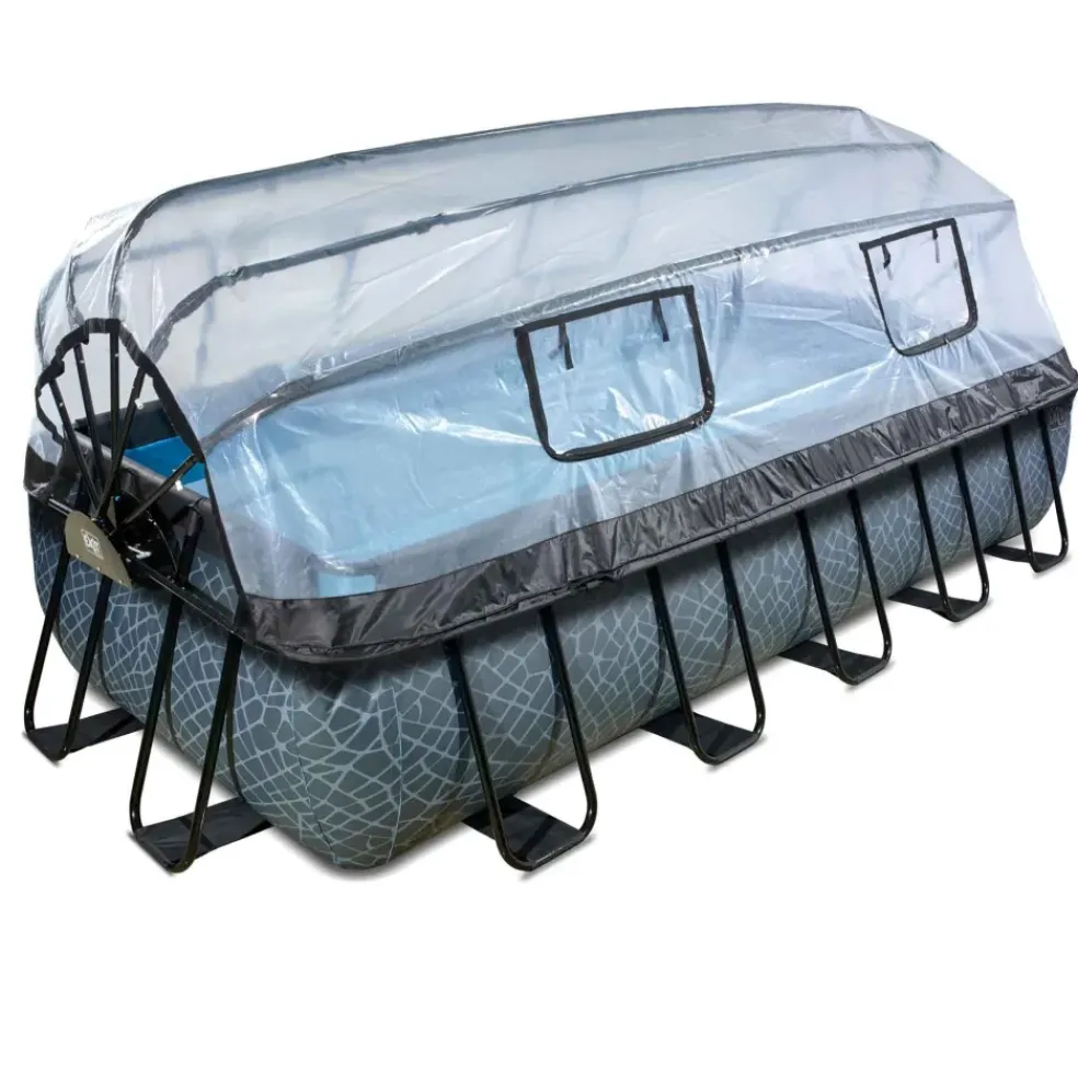 Piscine hors sol grise 540x250x100 cm + dôme et pompe à chaleur EXIT