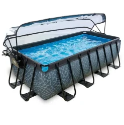 Piscine hors sol grise 400x200x100cm + dôme, pompe à chaleur EXIT