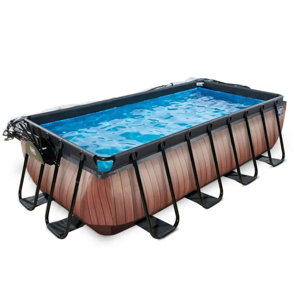 Piscine hors sol grise 400x200x100cm + dôme, pompe à chaleur EXIT
