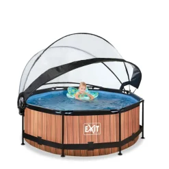 Piscine hors sol ronde grise 244x76cm + dôme et pompe filtrante EXIT