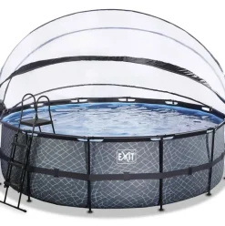 Piscine hors sol ronde grise 450x122cm + dôme et pompe à chaleur EXIT