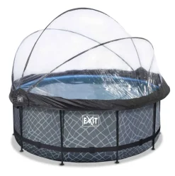 Piscine hors sol ronde grise 360x122 cm + dôme et pompe à chaleur EXIT