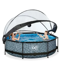 Piscine hors sol ronde grise 300x76 cm + dôme et pompe filtrante EXIT