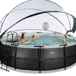 Piscine hors sol ronde grise 488x122cm + dôme et pompe à chaleur EXIT