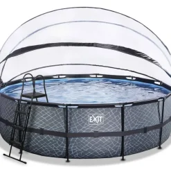 Piscine hors sol ronde grise 488x122cm + dôme et pompe à chaleur EXIT