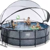Piscine hors sol ronde grise 427x122cm + dôme et pompe à chaleur EXIT