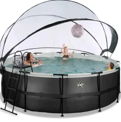Piscine hors sol ronde grise 427x122cm + dôme et pompe à chaleur EXIT