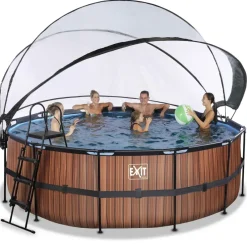 Piscine hors sol ronde grise 427x122cm + dôme et pompe à chaleur EXIT