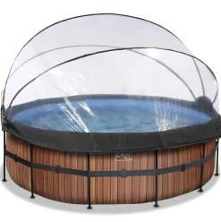 Piscine hors sol ronde grise 427x122cm + dôme et pompe à chaleur EXIT