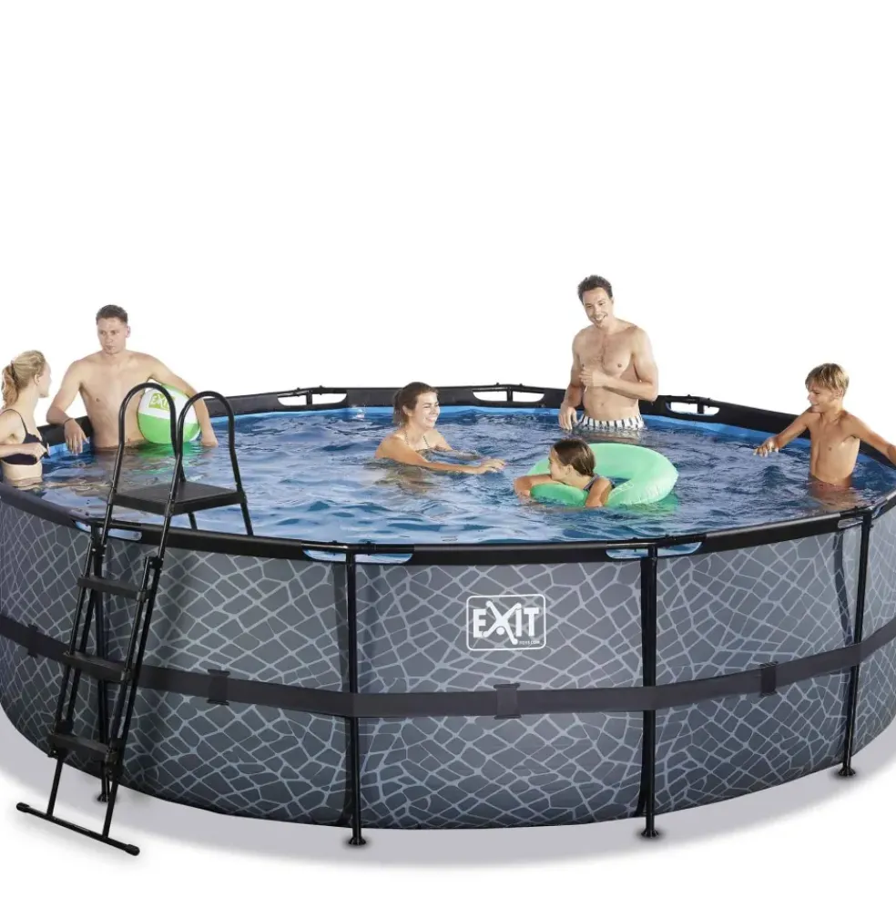 Piscine hors sol tubulaire ronde grise 488x122cm +pompe filtrante EXIT