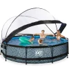 Piscine ronde grise 360 x 76 cm cm avec dôme et pompe filtrante EXIT