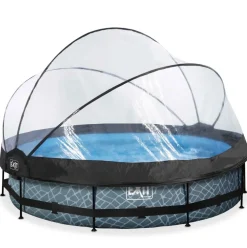 Piscine ronde grise 360 x 76 cm cm avec dôme et pompe filtrante EXIT