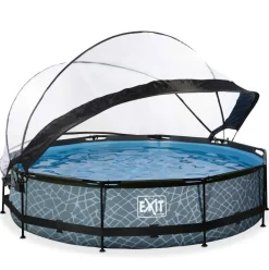 Piscine ronde grise 360 x 76 cm cm avec dôme et pompe filtrante EXIT