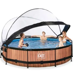 Piscine ronde grise 360 x 76 cm cm avec dôme et pompe filtrante EXIT