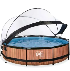 Piscine ronde grise 360 x 76 cm cm avec dôme et pompe filtrante EXIT
