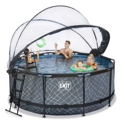 Piscine ronde grise 360x122cm + dôme et pompe filtrante sable EXIT