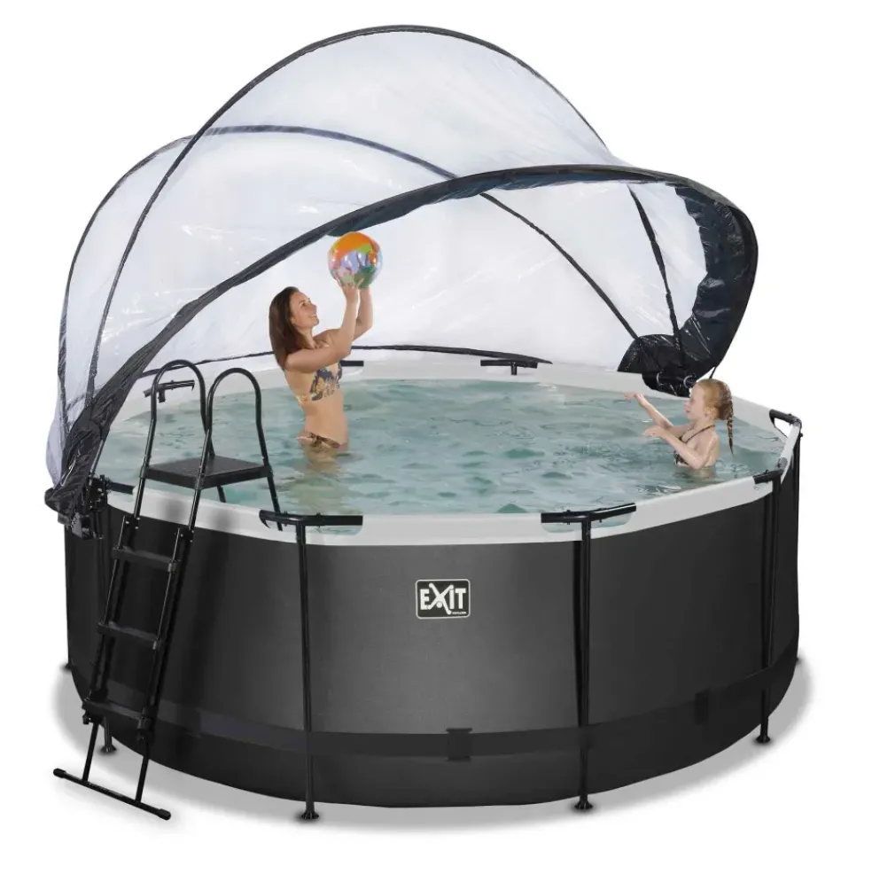 Piscine ronde grise 360x122cm + dôme et pompe filtrante sable EXIT