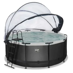 Piscine ronde grise 360x122cm + dôme et pompe filtrante sable EXIT