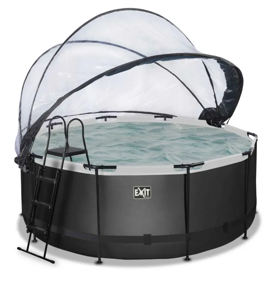 Piscine ronde grise 360x122cm + dôme et pompe filtrante sable EXIT