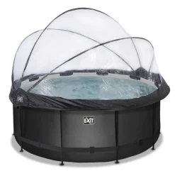 Piscine ronde grise 360x122cm + dôme et pompe filtrante sable EXIT