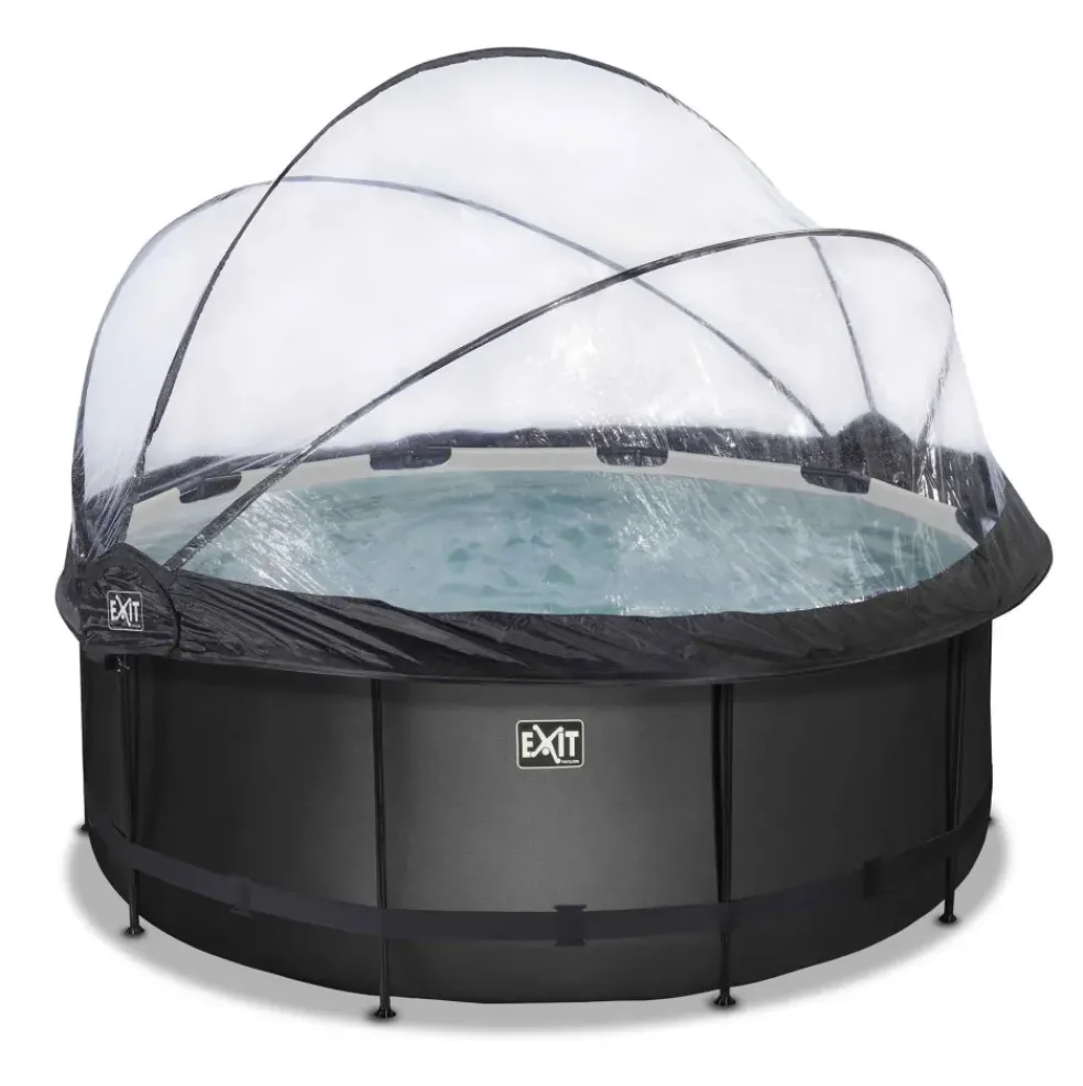 Piscine ronde grise 360x122cm + dôme et pompe filtrante sable EXIT