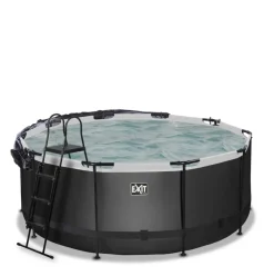 Piscine ronde grise 360x122cm + dôme et pompe filtrante sable EXIT